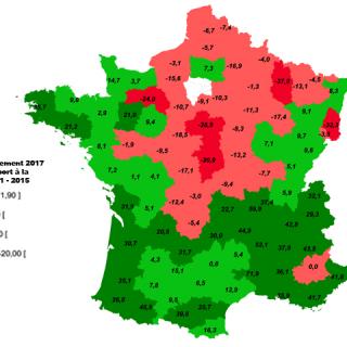 Variation de rendement blé tendre 2017 par rapport à la moyenne quinquennale 2011 2015